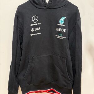 Mercedes AMG Petronas Black Logo Hoodie with Teal Accent